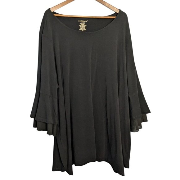 Westbound Woman Black 3X Flowy Tunic Top Ruffle Sleeves Sheer Accents - Picture 1 of 11